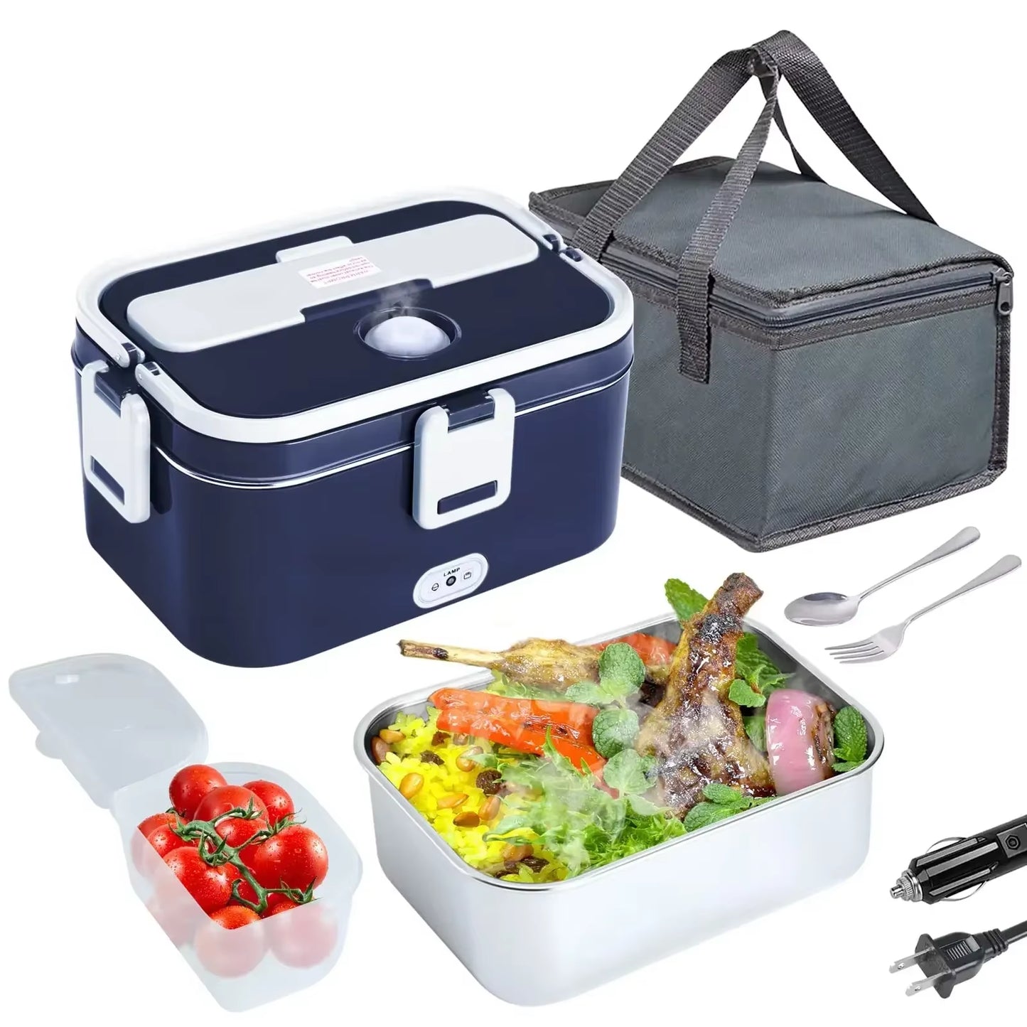 1.8L Electric Lunch Box 60W Food Heated 12V-24V 2-In-1 Portable Food Warmer Heater for Car/Truck/Home Self Heating Box