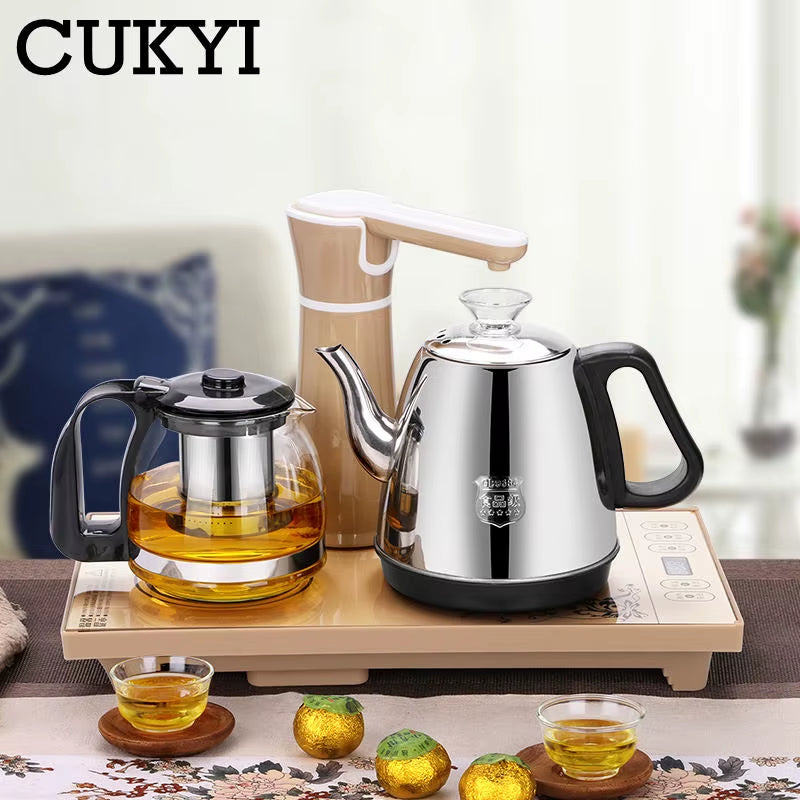 110V 220V Electric Kettle Household Tea Pot Set Automatic Pump Water 1L Capacity Stainless Steel Kettle Safety Auto-Off Function